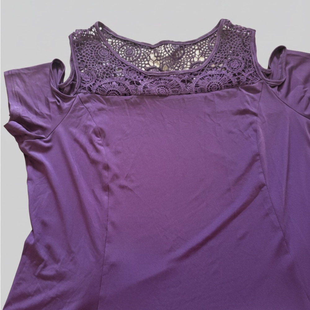Purple Lace Cold Shoulder Fit & Flare Dress 3X Goth Romantic - Picture 3 of 5